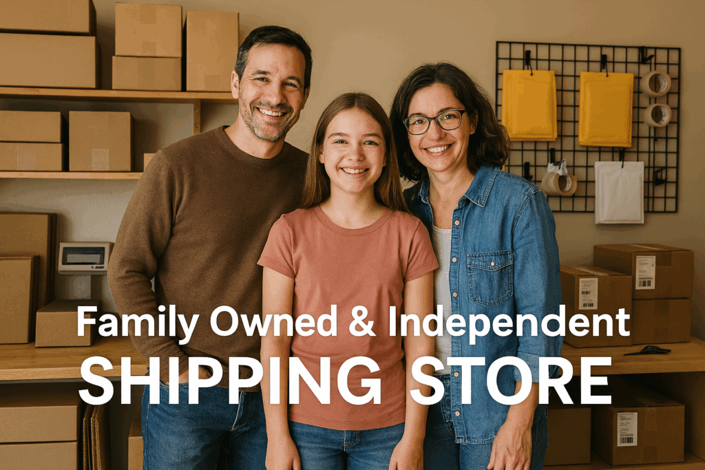 A family who owns a Pack & Kin Network Shipping Store
