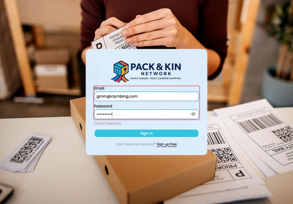 Pack and Kin login in screen