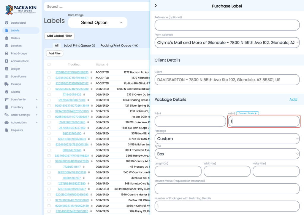 Pack and Kin Purchase Label - Package Details