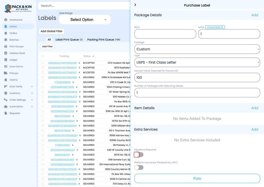 Pack and Kin Purchase Label - Signature Required