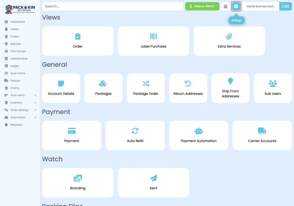 Pack and Kin Homepage Dashboard