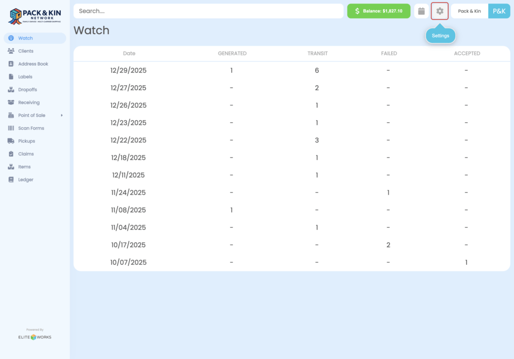Pack & Kin Homepage Dashboard