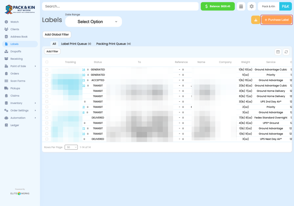 Purchase Label Dashboard