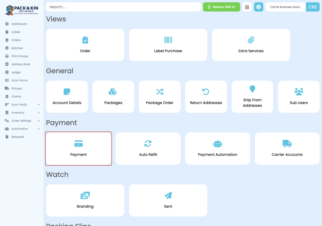 Pack and Kin Gear Icon Settings Menu