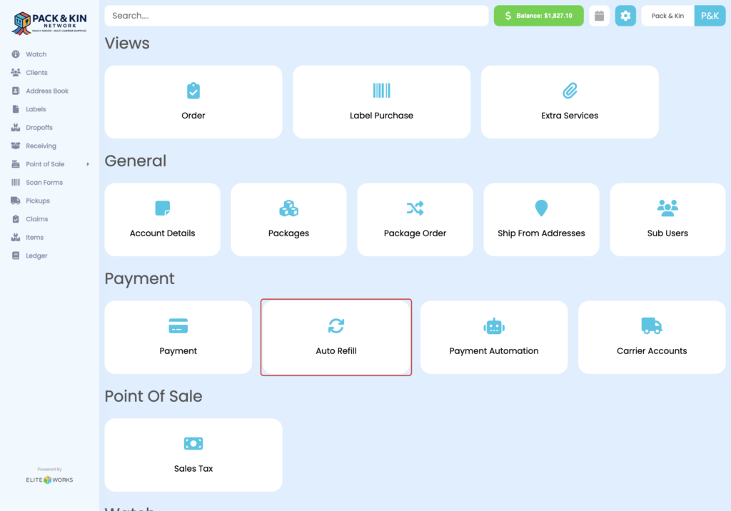 Pack and Kin Settings Menu Interface.