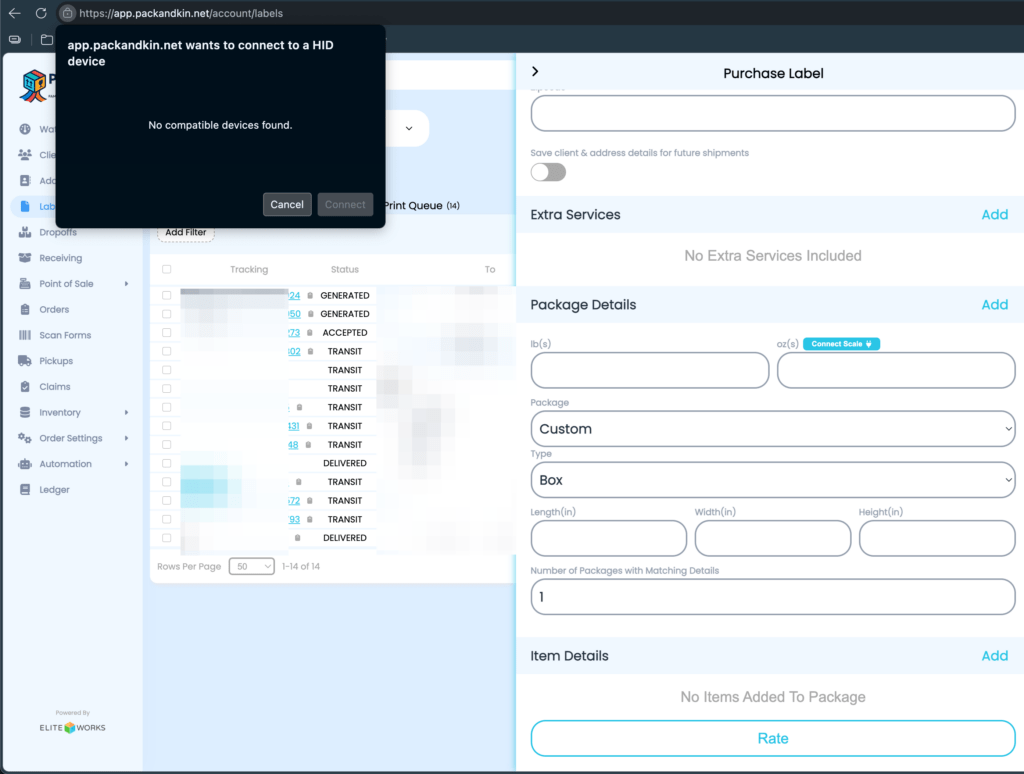 Connecting a Scale system interface for printer selection.